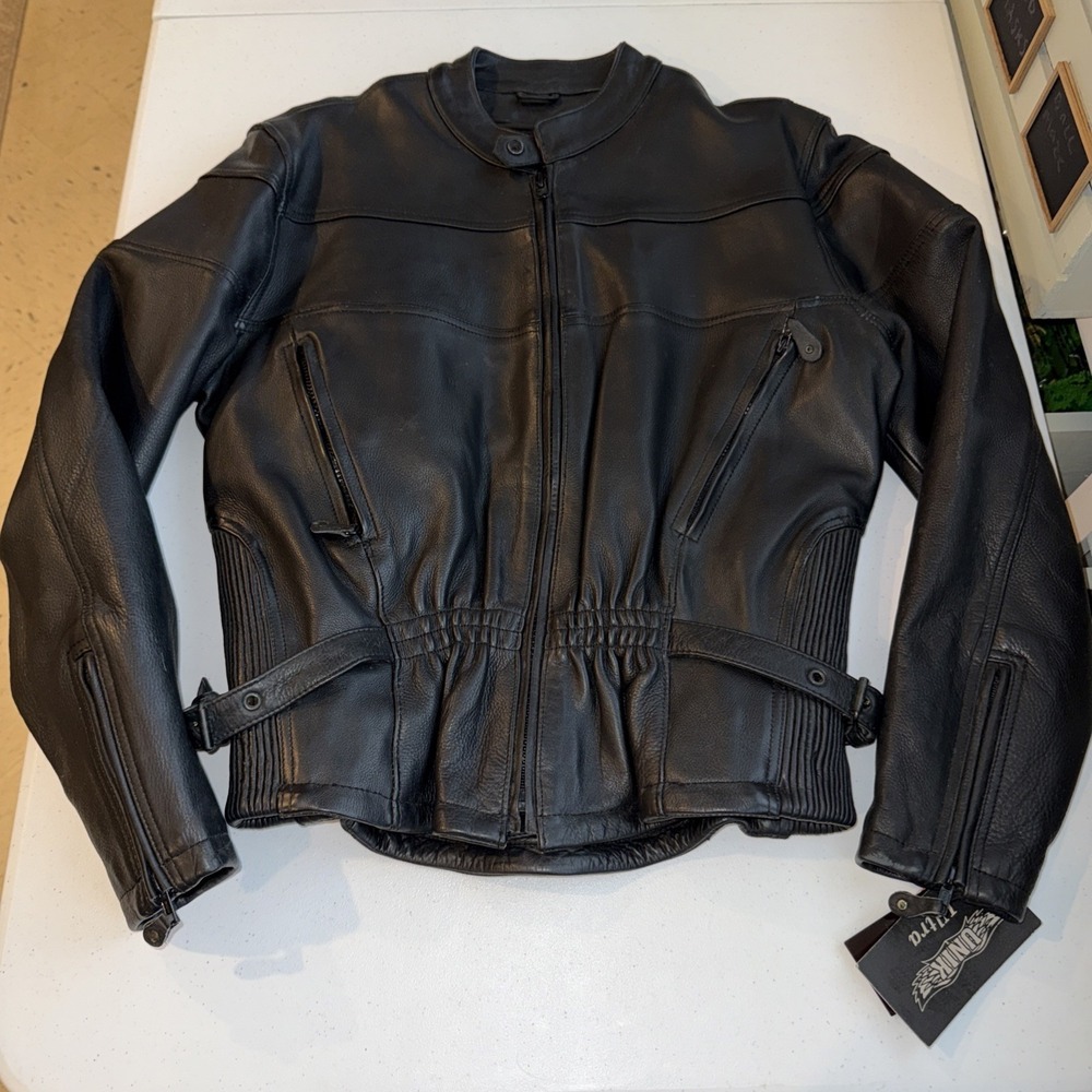 Unik Ultra Motorcycle Jacker Womens Large Black Leather New NWT  Heavy $400
